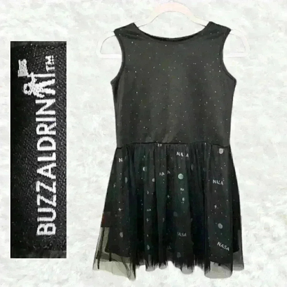 Buzz Aldrin Girls Size L Black Dress NASA Space Tool Stretch